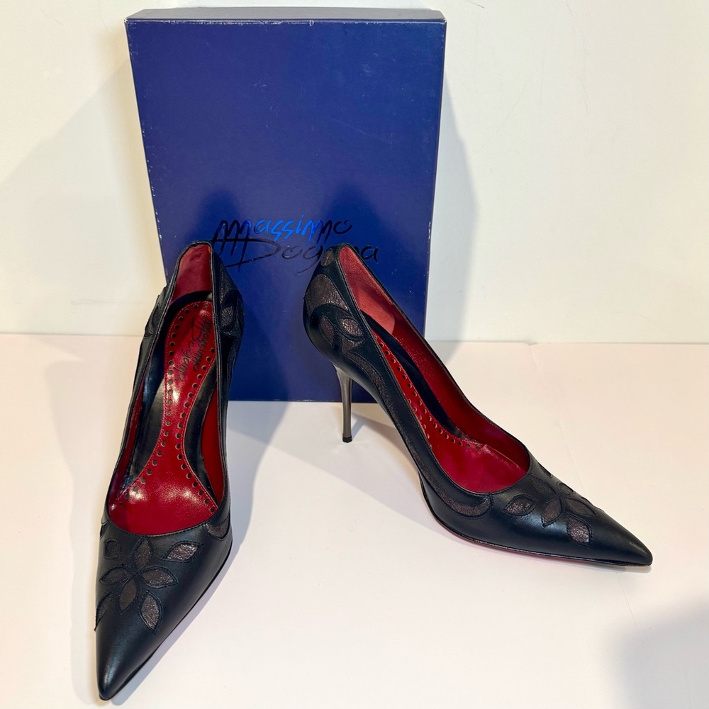 Massimo Dogana Black Italian Leather Stiletto Heel Pump W Red Sole, Size 38